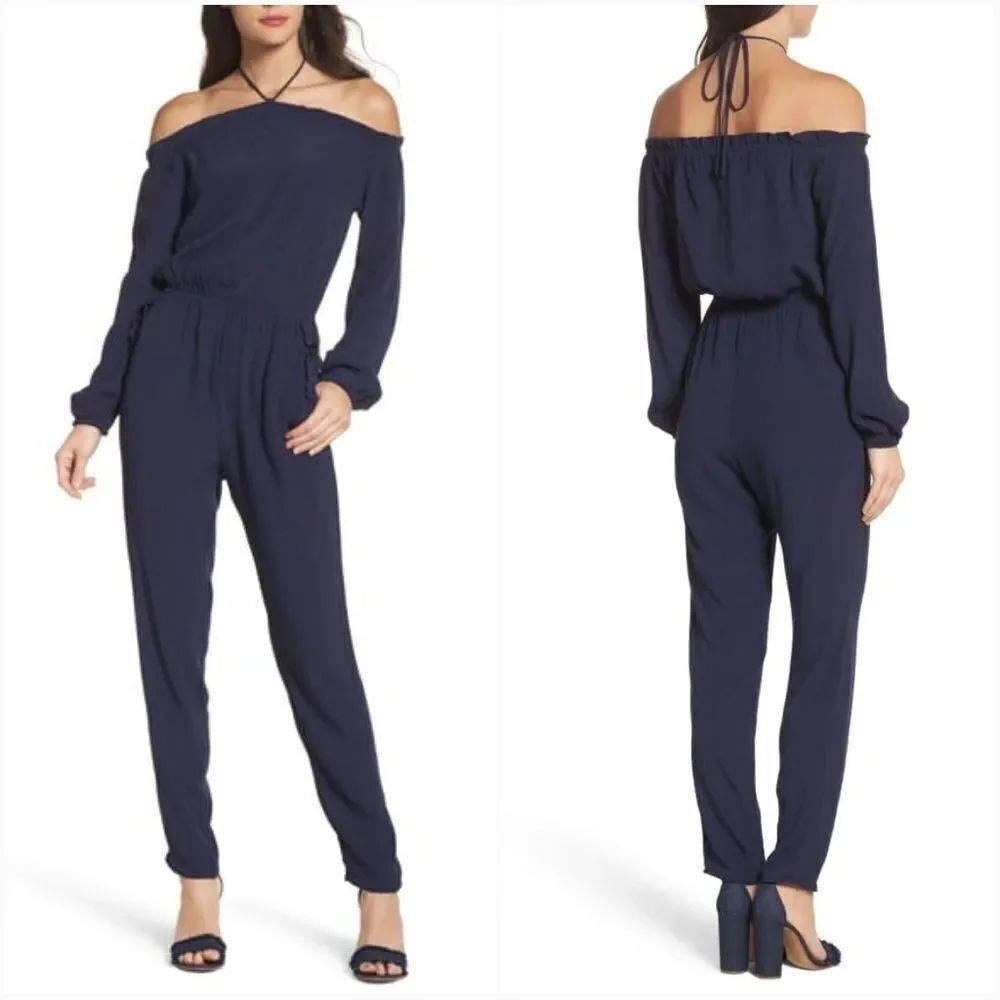 Fraiche by J Cold Shoulder Halter Jumpsuit